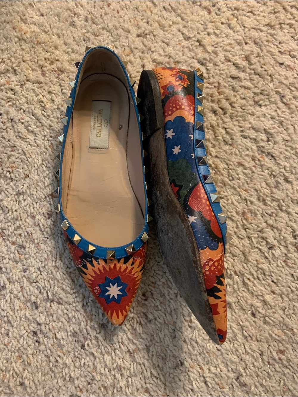 Valentino Garavani Rockstud Turquoise Red Green Flat Ballerina Slipper Shoe 35.5